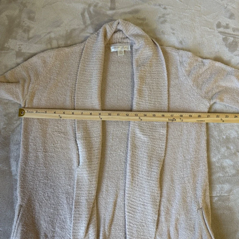 Barefoot Dreams CozyChic Lite Cardigan Shawl Collar Pockets Tan XS S - Picture 3 of 7